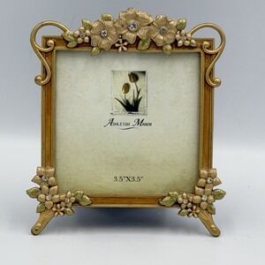 Ashleigh Manor Gold Floral Jeweled Rhinestone Picture Frame Vanity Decor 3.5x3.5